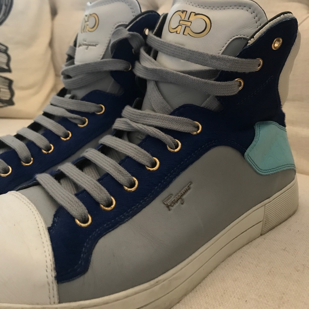 Blue and white high tops