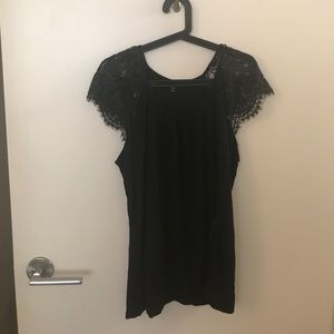 Black Scoop Neck Blouse w/ Lace Sleeves