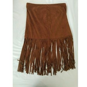 Suede fringe skirt