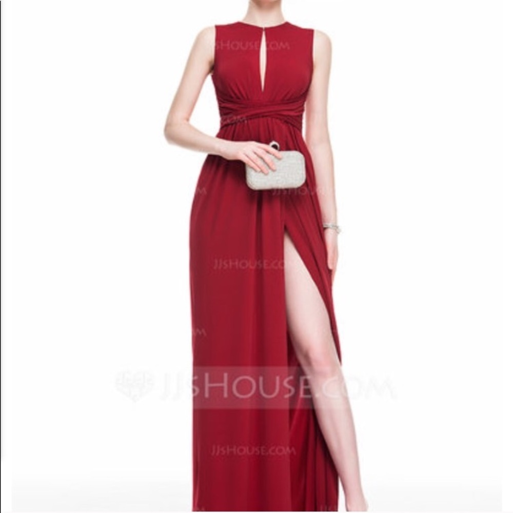 Two brides made dresses for wedding (burgundy red)