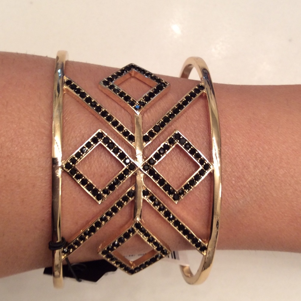 Gold Toned Black Crystal Bracelet