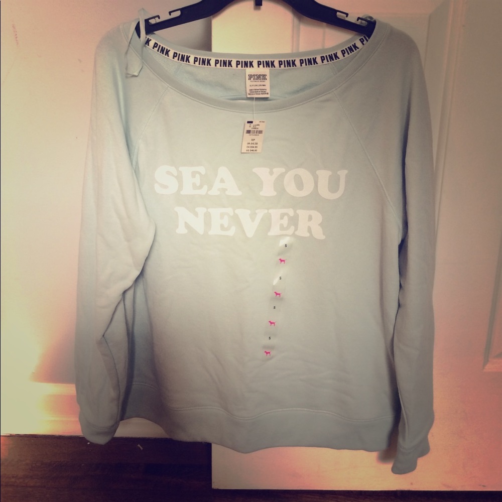 💕NWT VS Pink Sea You Never Open back sweatshirt💕