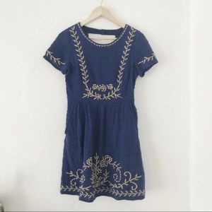 Lucky Brand Blue and Cream Embroidery Dress S
