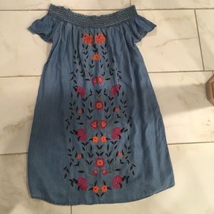 Short sleeve denim off the should dress