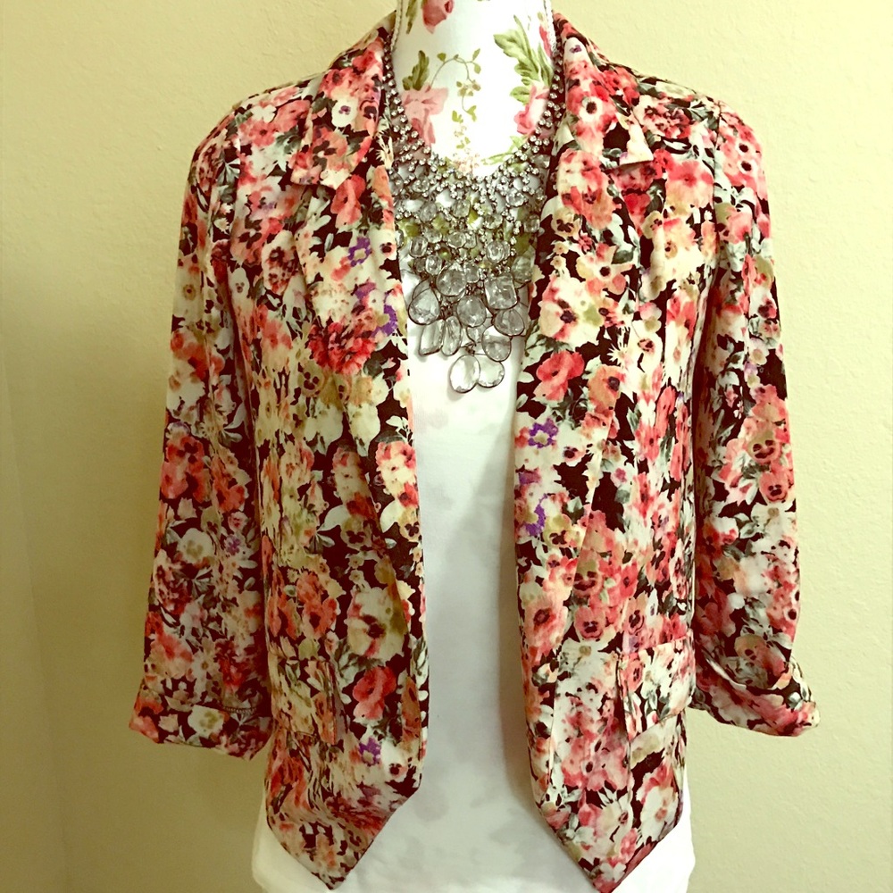 Lush drape front floral blazer