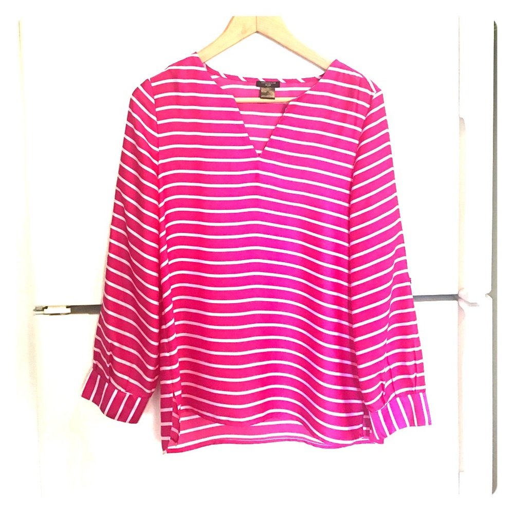 Ann Taylor pink and white striped blouse.