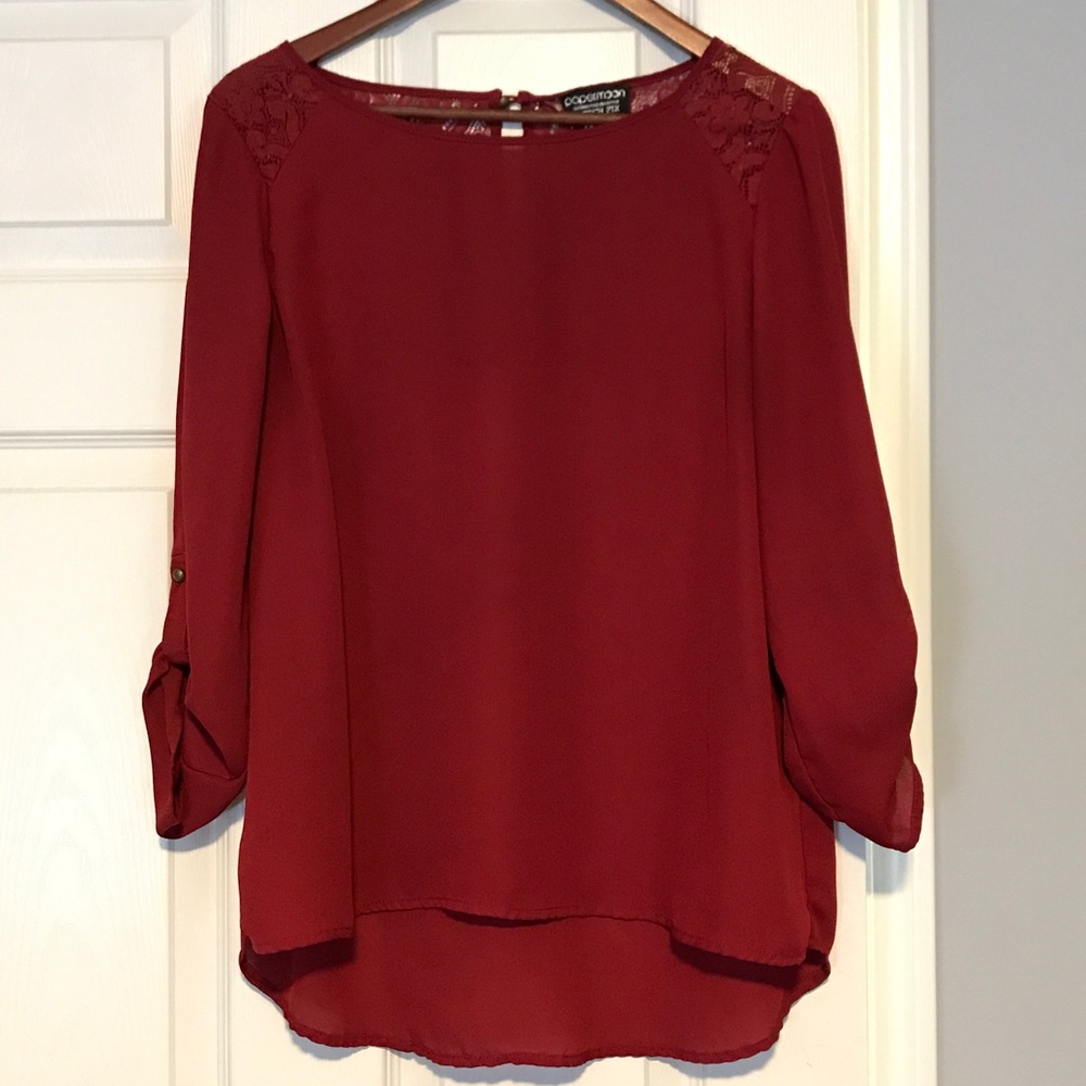papermoon 3/4 length wine blouse