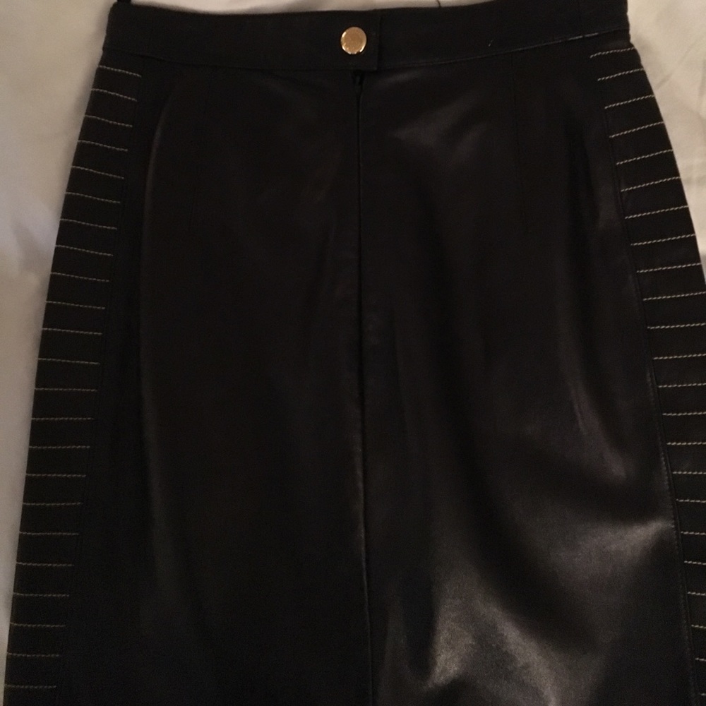 ESCADA LAMB LEATHER W SIDE STITCH MIDNT BLUE SKIRT