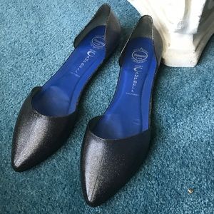 Pewter color glitter jelly flats