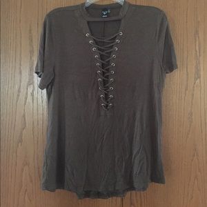 Brown lace down top