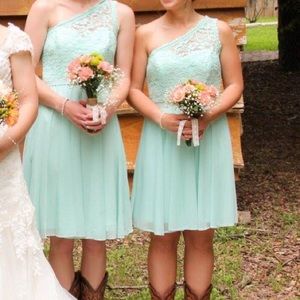 Bridesmaid dress, formal dress. Lace one shoulder