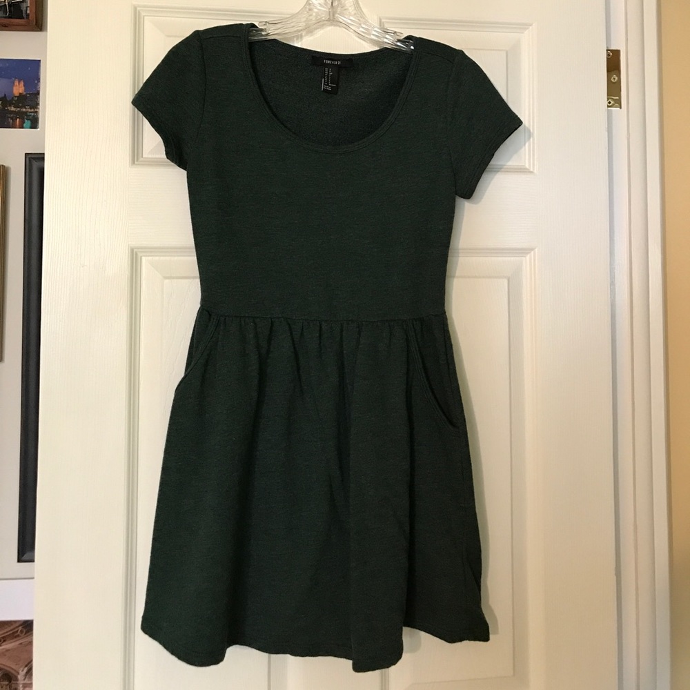 Casual Short Sleeve Hunter Green Mini Dress