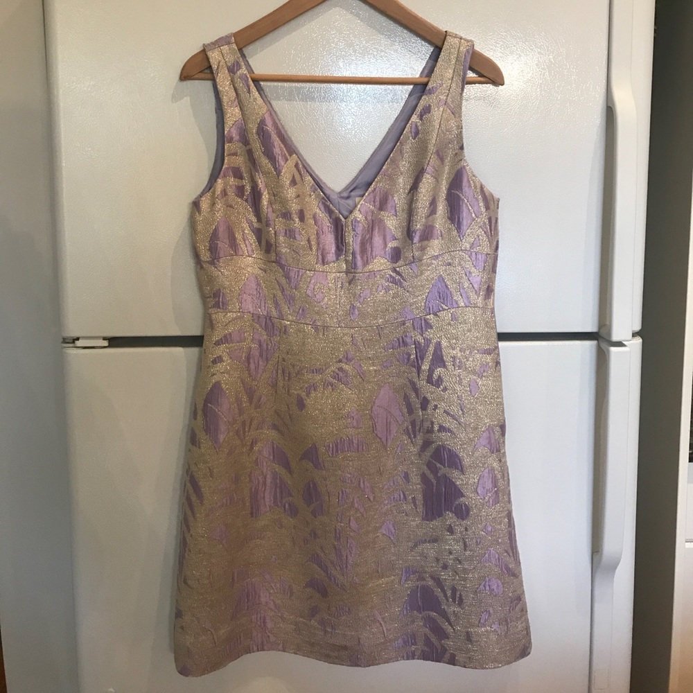Kate Spade purple and gold cocktail dress.