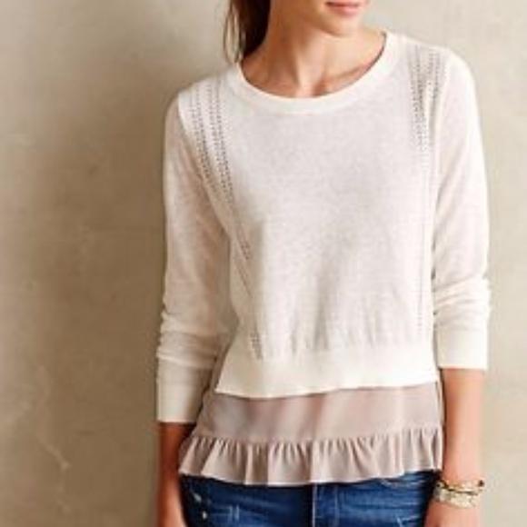 Anthropologie Sweaters - Anthropologie Dusty Mauve Ruffle Trim Linen Tunic