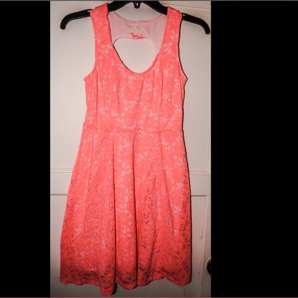 Bright neon pink lace dress