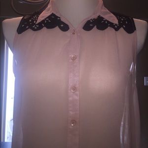 Pink and Black Cut-Out Scallop Button Up Tank