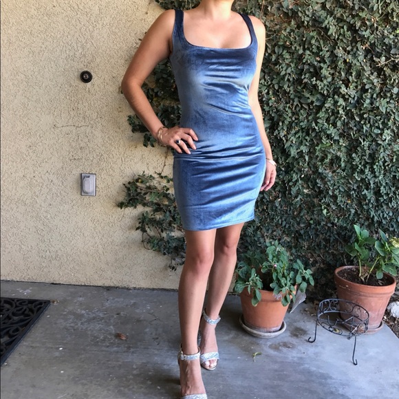 Ice Blue Velvet Bodycon - Picture 2 of 7