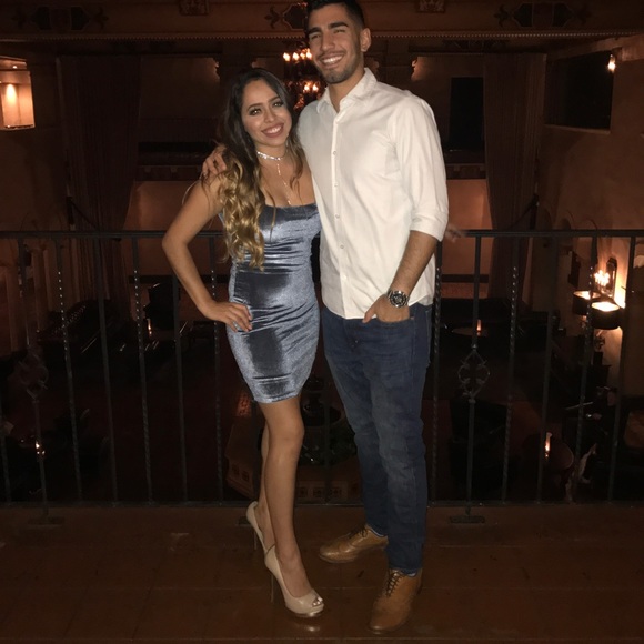 Ice Blue Velvet Bodycon - Picture 6 of 7