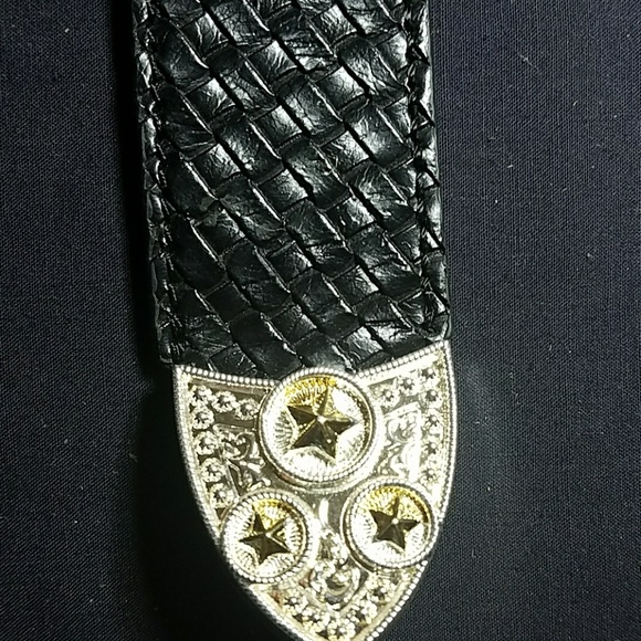 Mens Black Basket Weave Leather Belt 1.5 Men\'s black leather tooled basket weave belt