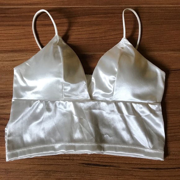 White Satin Bralette Crop Top - Picture 3 of 7