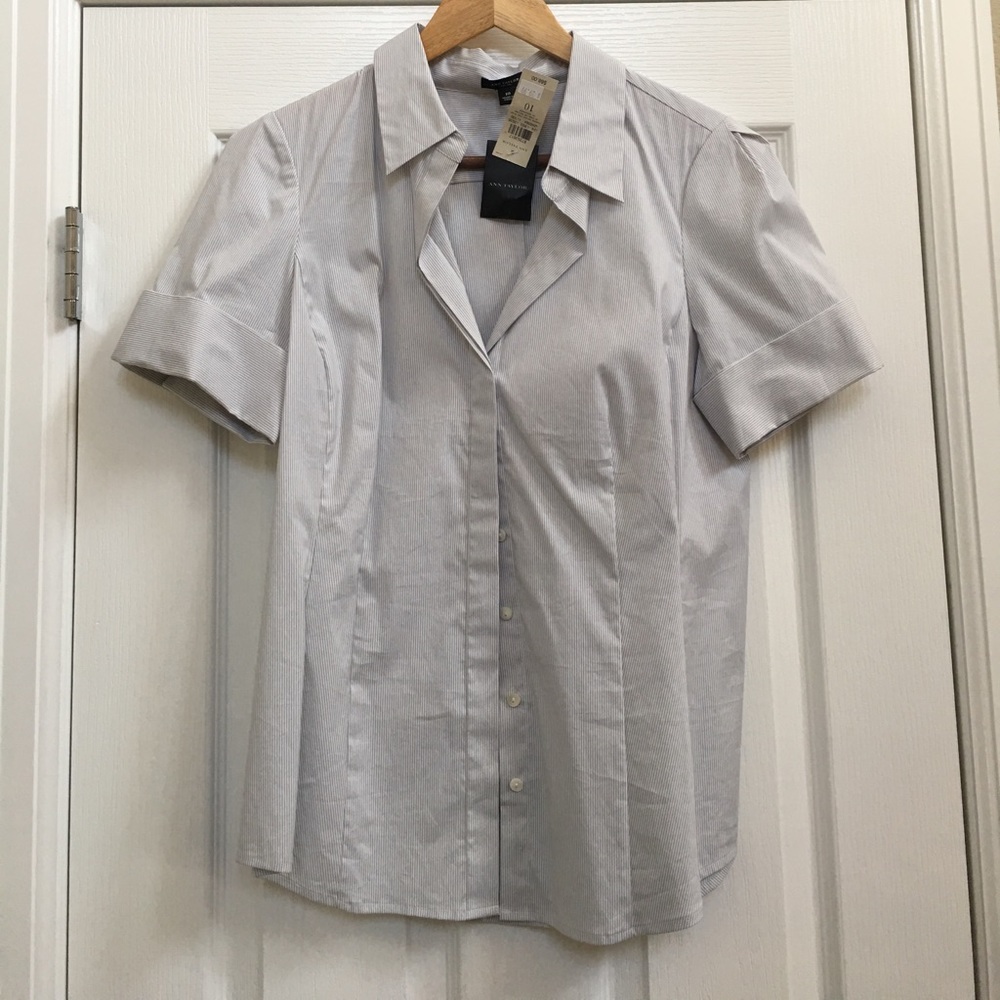 Ann Taylor grey and white striped blouse