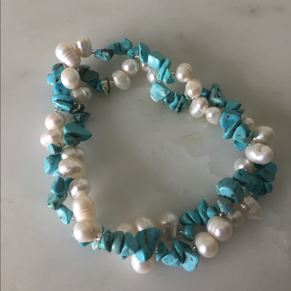 Pearl and turquoise gemstone bracelet