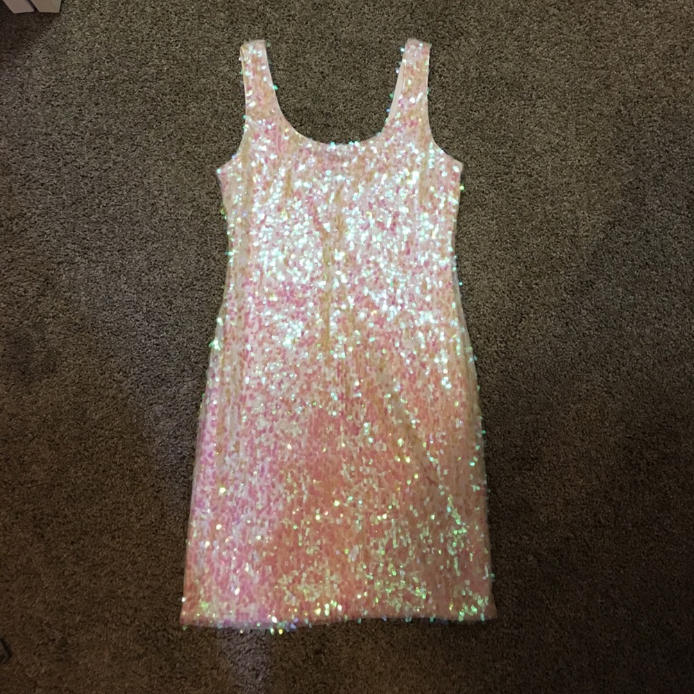 White sequin mini cocktail dress