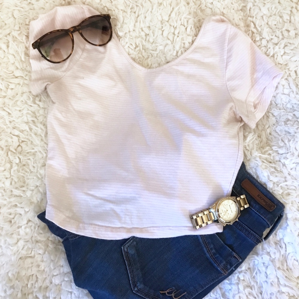 brandy melville baby pink striped crop top t shirt