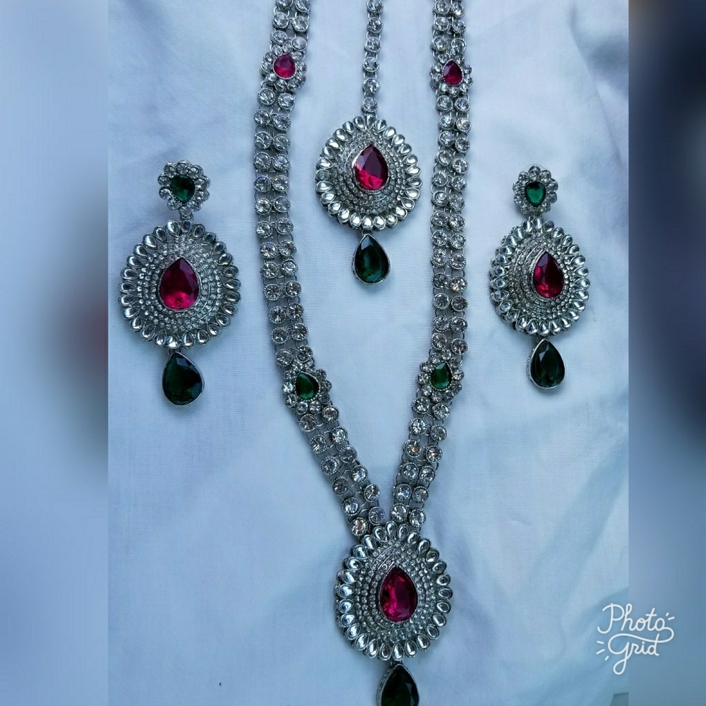 Pink and Green Kundan Bollywood Necklace Set