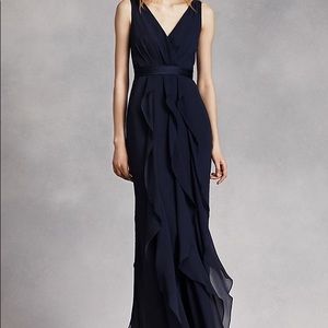 White Vera Wang. v-neck bodice dress. midnight.