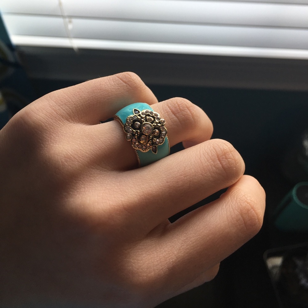 Teal floral statement ring