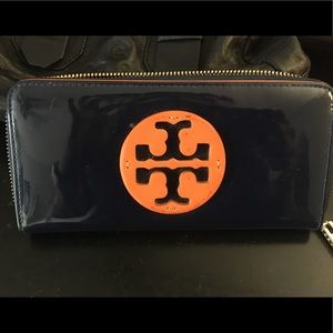 Tory Burch Navy  w/ Orange Logo continental wallet