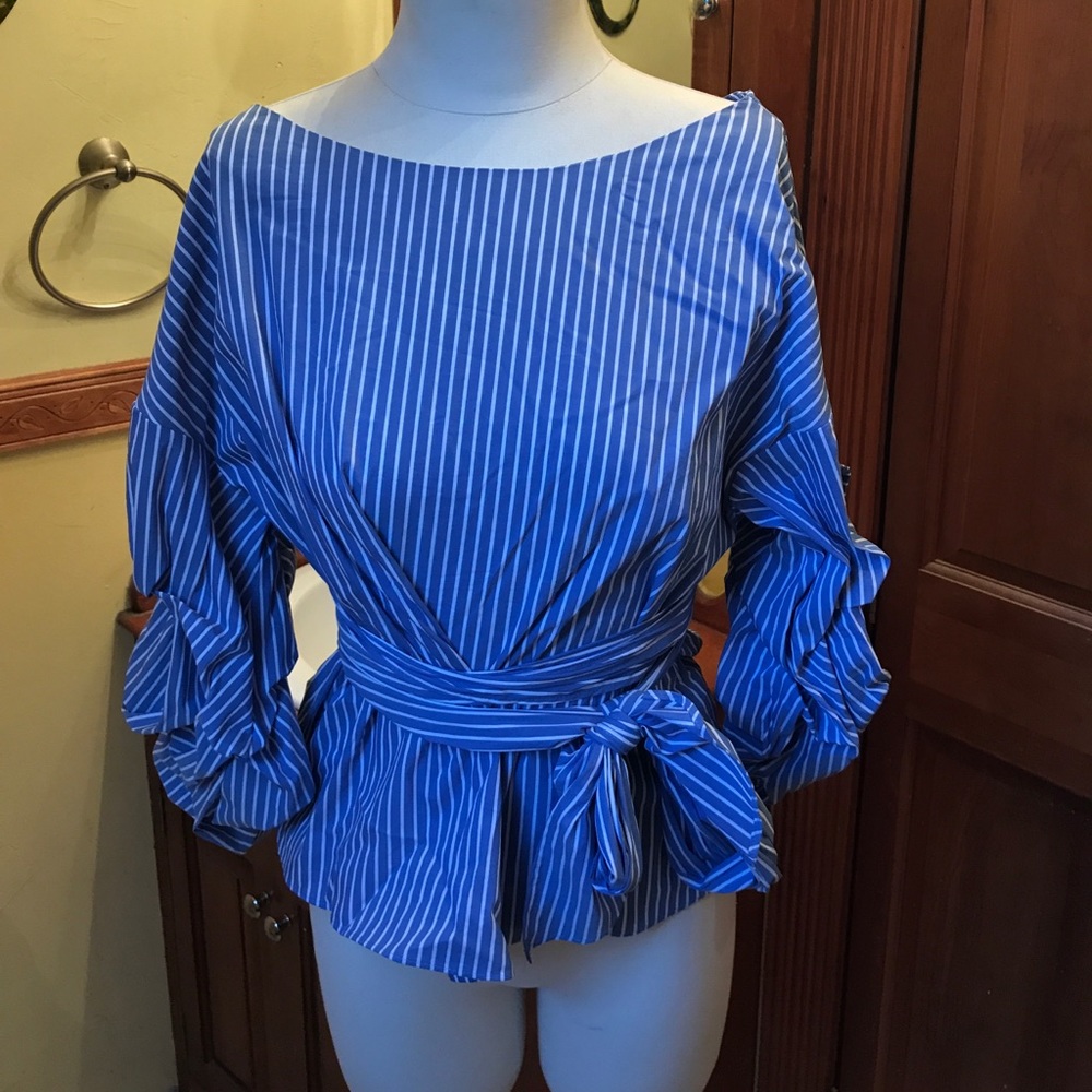 Zara blue striped poplin top. NEW* - Picture 3 of 5