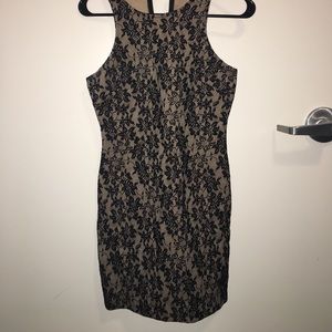 Tan & black lace bodycon dress