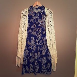 Navy Blue & White Paisley Romper
