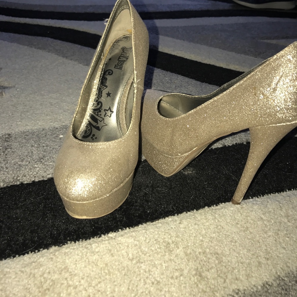 Brash gold sparkle heels