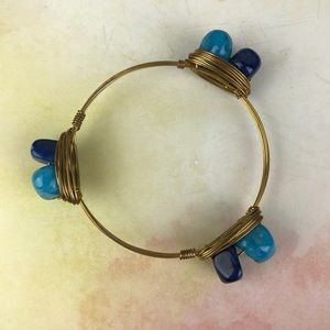 Blue Golden Plated Wire Wrapped Stone Bracelet