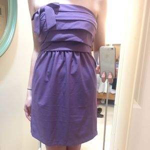 Strapless lavender cocktail dress with bow