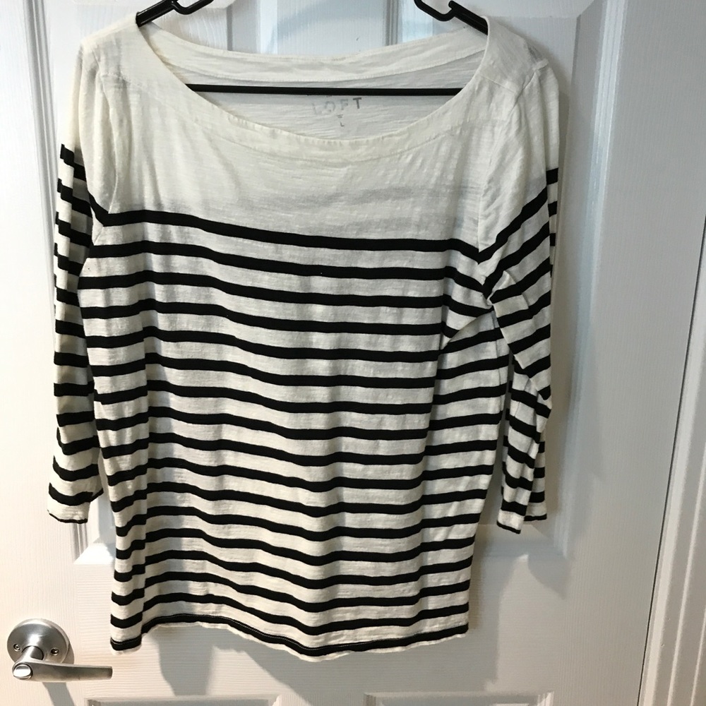 Loft black and white stripped 3/4 top