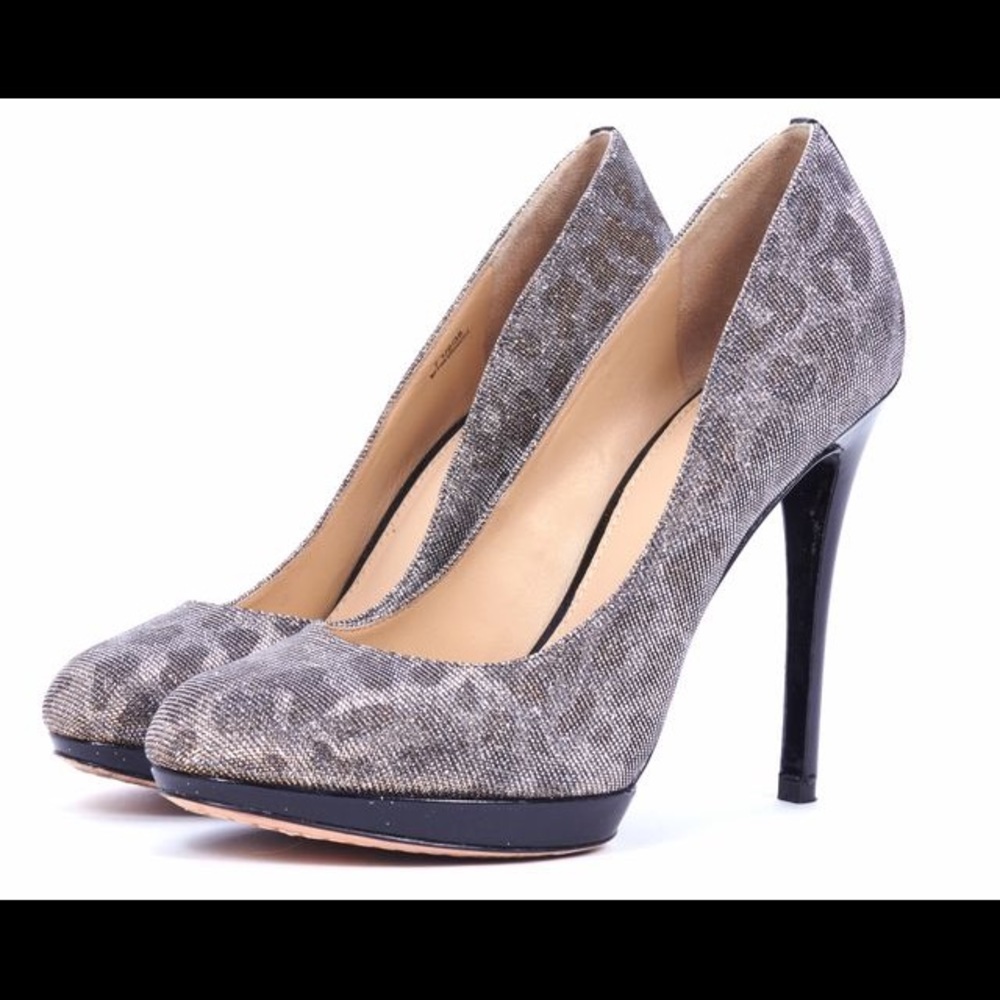 Gold silver black textile animal print pumps