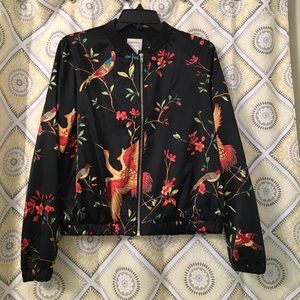 Flora & Bird Black Silky Bomber Jacket