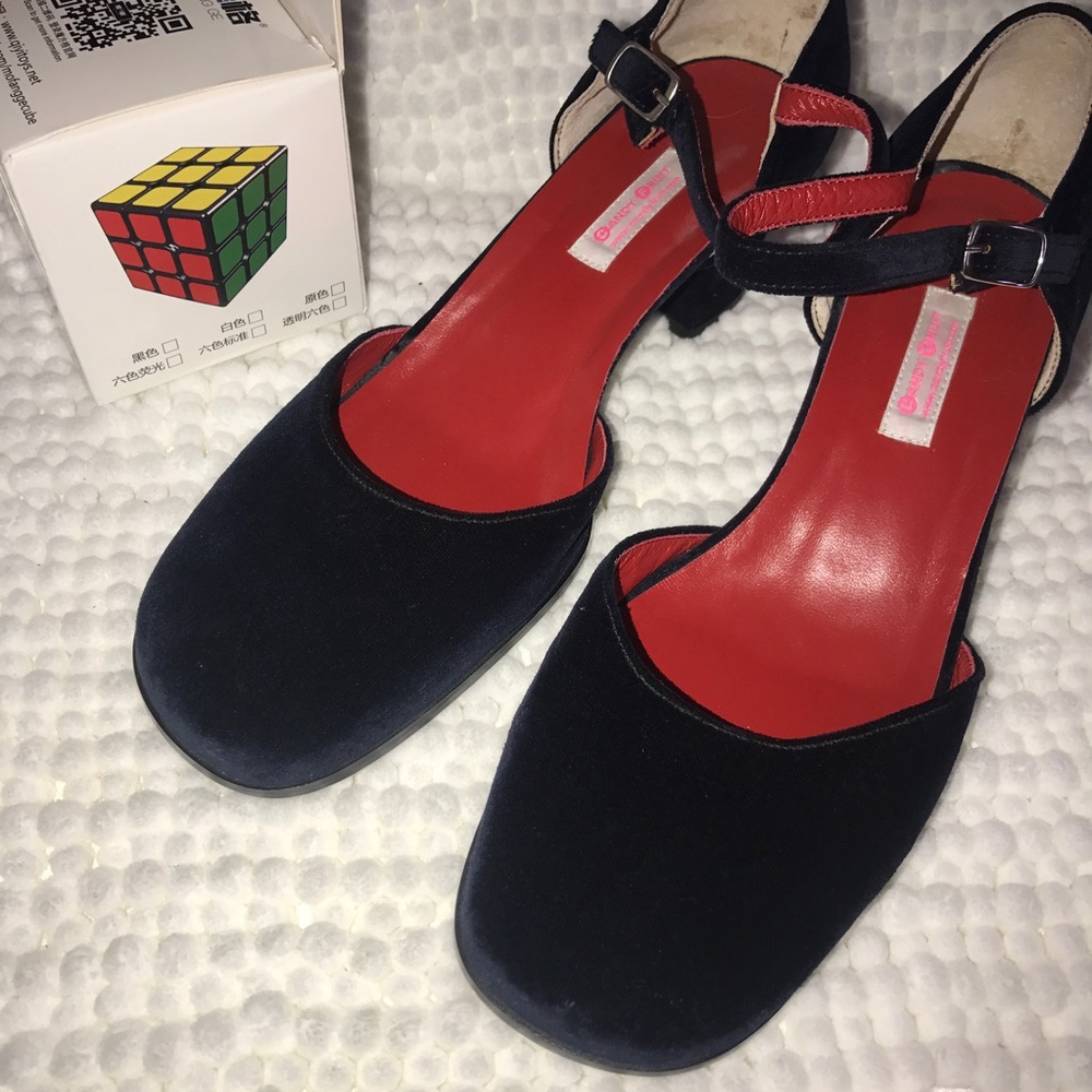Velvet block heel flats candy fruit shop