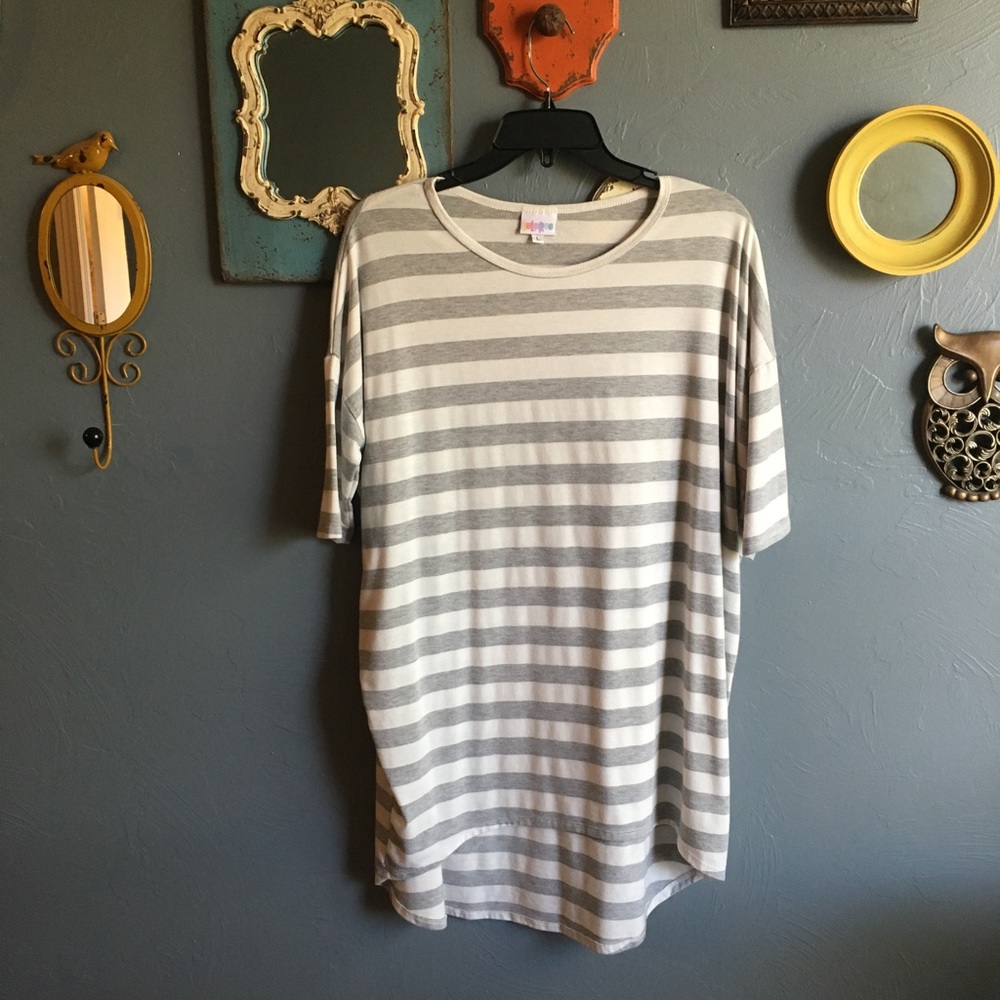 LuLaRoe Irma white and grey stripes, size L