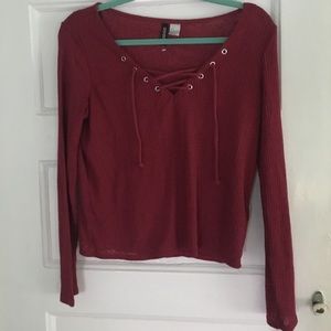 Red Lace Up Top