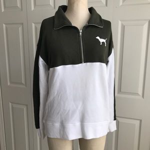 PINK Army Green and White Half-Zip
