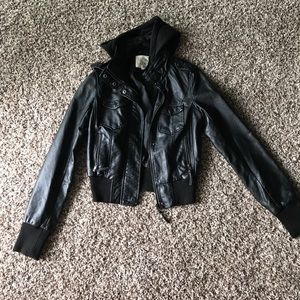 Thread & Supply Leather Hooded Jacket