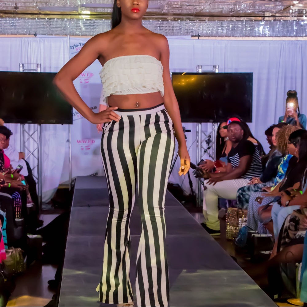 Cream bandeau top n black n cream pants