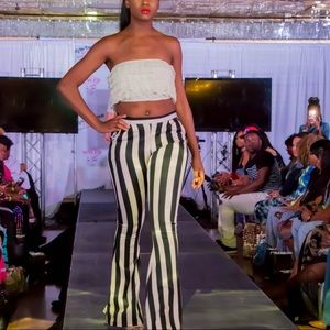 Cream bandeau top n black n cream pants