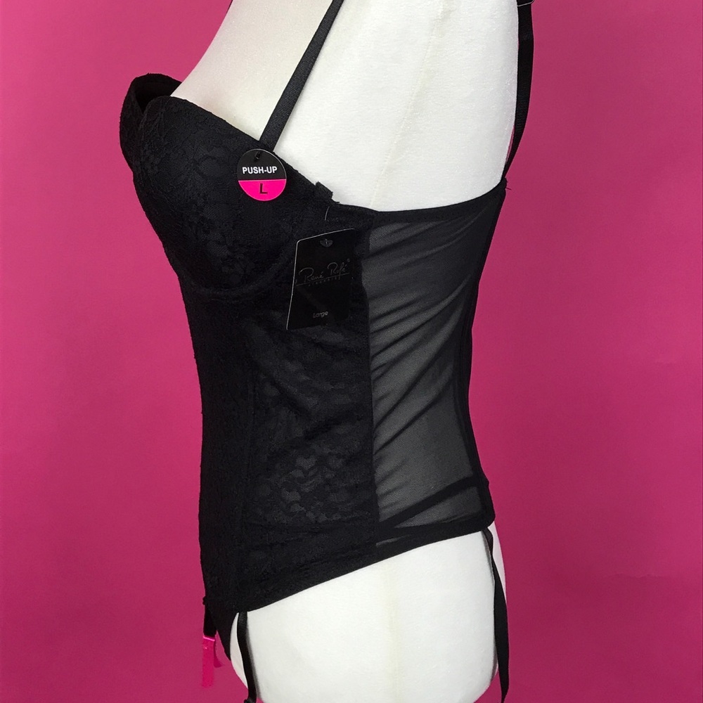 Lace corset w/ hot pink lace up side + g-string - Picture 5 of 6