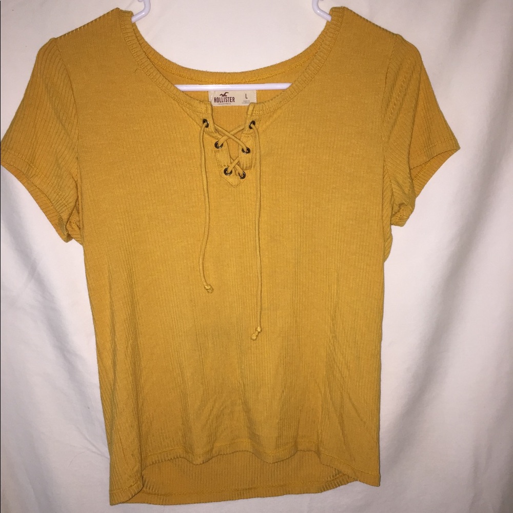 Mustard colored cross tie t-shirt
